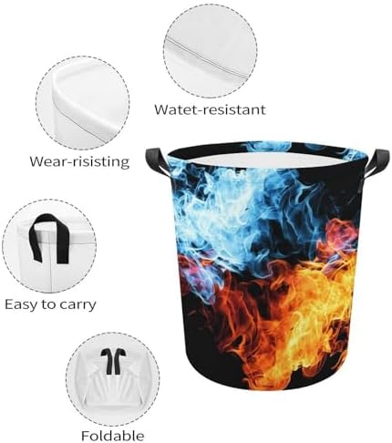 MEIKKO Red Blue Fire Multi-Purpose Laundry Hamper Toy Organizer Collapsible Waterfront Basket
