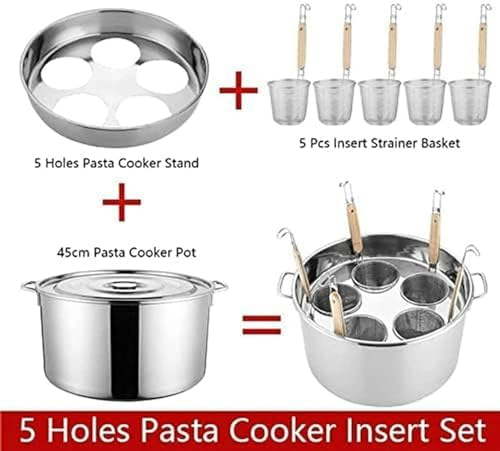 Stainless Steel Pasta Pot Set with 5 Insert Strainer Baskets
