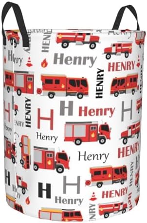 Custom Fire Trucks Laundry Basket With Name 1