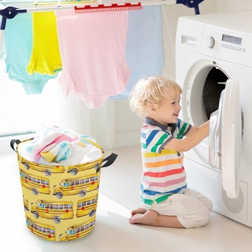 Cartoon Yellow Bus Laundry Basket