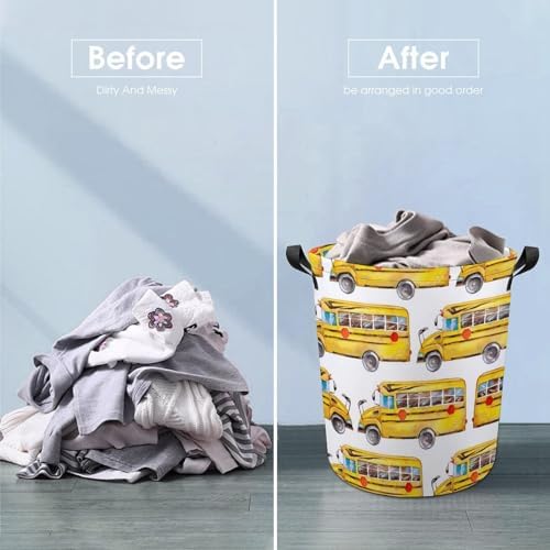 MEIKKO Cute Yellow Bus Laundry Hamper Waterproof Clothes Basket