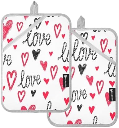 KCLDECI Heat Resistant Oven Mitt Set - 2Pcs Black Red POTHOLDERS