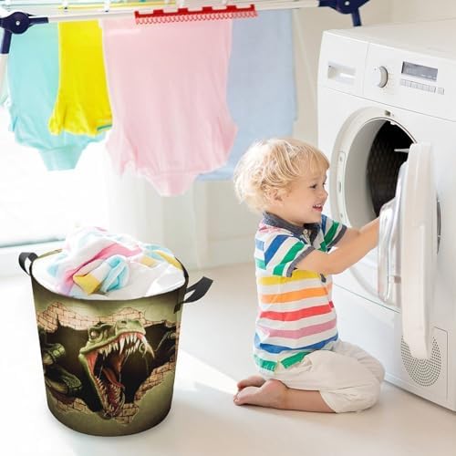 MEIKKO Dinosaur Brick Wall Collapsible Laundry Hamper Waterproof Foldable Family Organizer