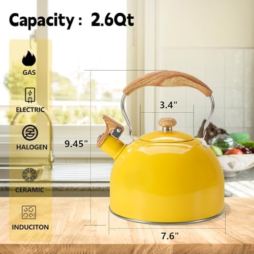 Foedo Whistling Tea kettle 26 Quart Effortlessly Heating Safe Durable