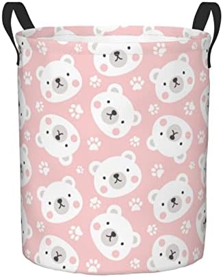 FeHuew Kawaii Polar Bear Paws Pink Collapsible Laundry Basket with Handle