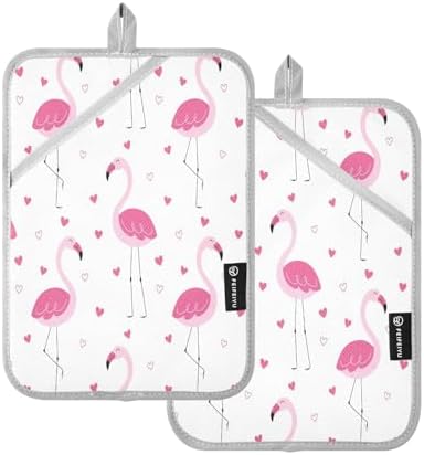 Kcldeci Pink Flamingos Love Heart 2Pack Pot Holder Set