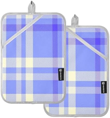 Kcldeci Check-in Blue and Lemon 2-Pack Pot Holder Set