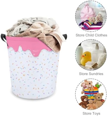 Pink Dripping Liquid Laundry Hamper Donut Basket for Dorms and Bedrooms