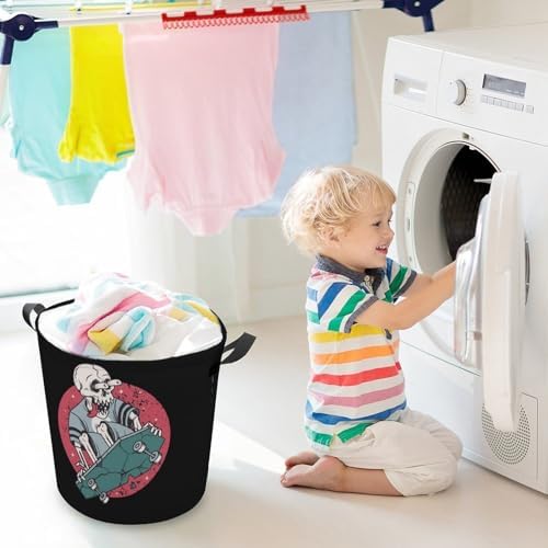 Skull Skateboard Laundry Hamper Waterproof