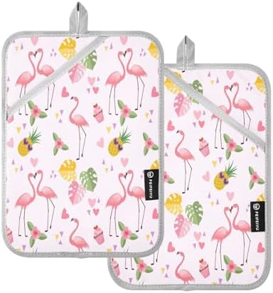 Kcldeci Cute Flamingo Heat-Resistant Potholders Pair
