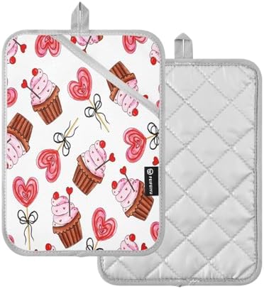 KCldeci Colorful Valentine Heat Resistant Potholders Set