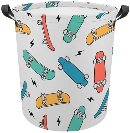 MEIKKO Hand Drawn Skateboarding Laundry Hamper Waterproof Clothes Basket with Easy Carry Handles