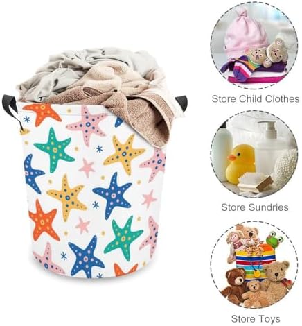 Starfish Seamless Pattern Laundry Hamper Underwater Waterproof Clothes Basket with Easy Carry Handles