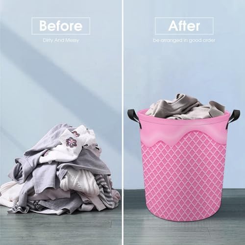 Pink Flowing Ice Cream Washable Laundry Hamper with Handles for Easy Access