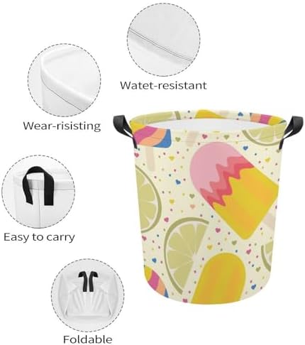 Lemon Ice Cream Laundry Hamper Summer Popsicles Basket Organizer