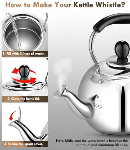 DCLOBTop 23 Quart Round Stovetop Tea Kettle with Silver Mirror Finish