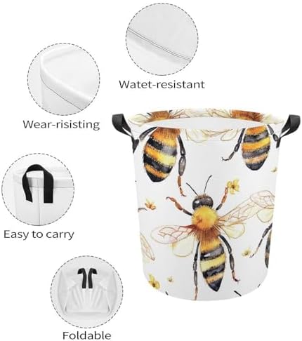Compact Waterproof and Multi-Functional Laundry Hamper by MEIKKO Bee Pattern