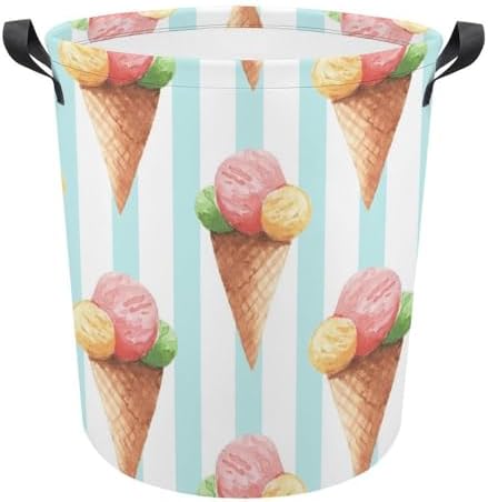 Cute Ice Cream Laundry Hamper Watercolor Blue Plaid