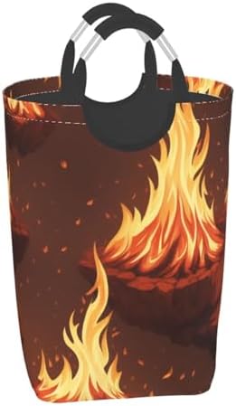 Fire Print Laundry Basket with Handles and Collapsible Design