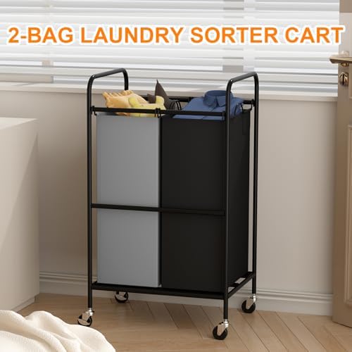 Sturdy 2-Bag Laundry Hamper with Lockable Wheels