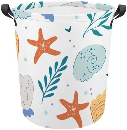 MEIKKO Sea Shells And Starfish Laundry Basket Waterproof Foldable with Handles