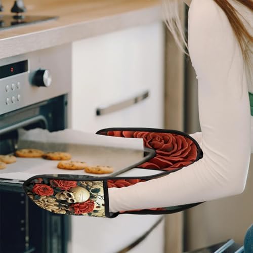 Halloween Red Rose Skull Double Oven Mitts