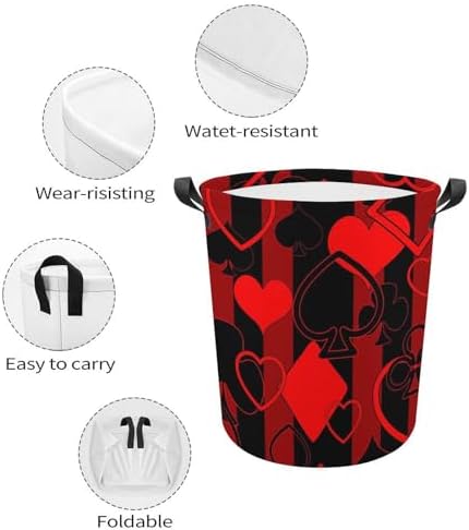 MEIKKO Playing Cards Laundry Hamper Black Red Striped