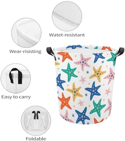 Starfish Seamless Pattern Laundry Hamper Underwater Waterproof Clothes Basket with Easy Carry Handles