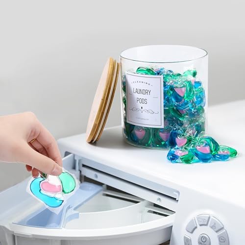 Glass Jars for Laundry Room Organization - Bamboo Lid Durable Eco-Friendly