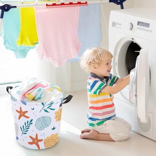 MEIKKO Sea Shells And Starfish Laundry Basket Waterproof Foldable with Handles
