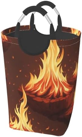Fire Print Laundry Basket with Handles and Collapsible Design