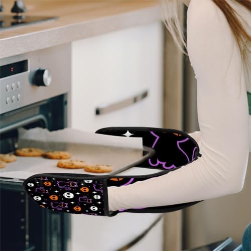 Halloween Skull Black Cat Double Oven Mitt
