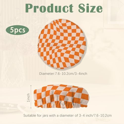 Sourdough Starter Cloth Covers Jars Orange Chessboard Design 5 Pack