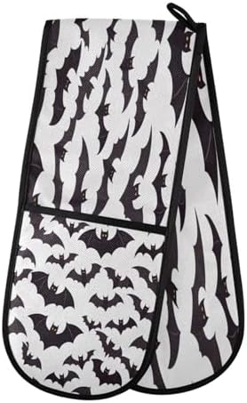 Quteprint Halloween Party Black Bat Long Double Oven Mitts Heat Resistant Pajamas