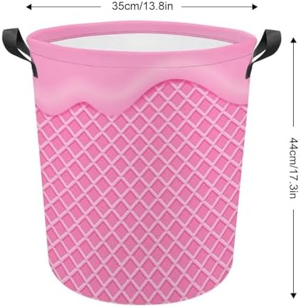 Pink Flowing Ice Cream Washable Laundry Hamper with Handles for Easy Access