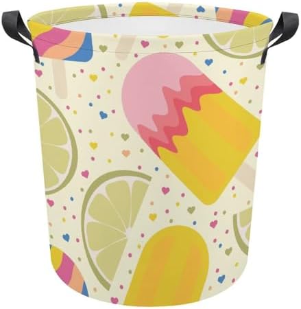Lemon Ice Cream Laundry Hamper Summer Popsicles Basket Organizer