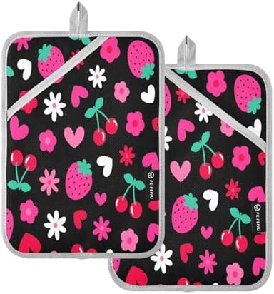 Kcldeci - Cute Strawberry Cherry Heart Potholders for Baking