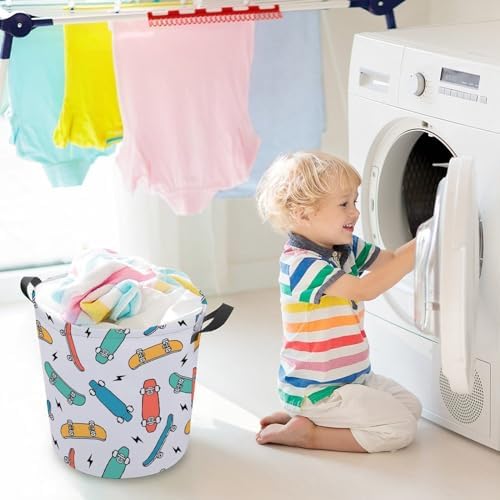 MEIKKO Hand Drawn Skateboarding Laundry Hamper Waterproof Clothes Basket with Easy Carry Handles
