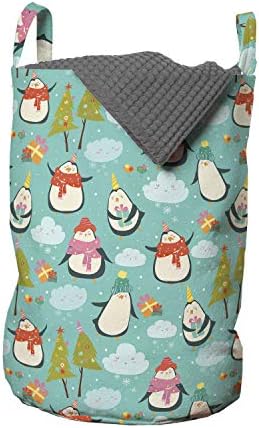 Ambesonne Christmas Laundry Hamper Penguin Tree Design 13 x 19