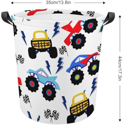 Monster Truck Cartoon Laundry Hamper for Kids Waterproof Storage Basket