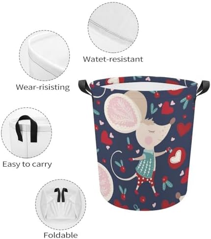Perfect for Families Students Cute Mouse Design Collapsible Laundry Basket