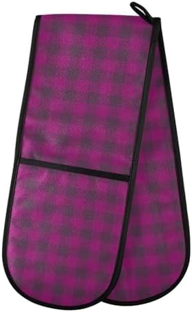 Violet Buffalo Plaid Halloween Oven Mitts Extra Long Soft and Non-Slip