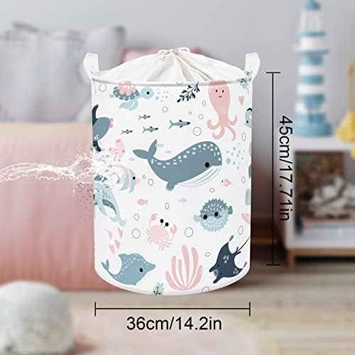 Clastyle Marine Animals Bubbles Kid Laundry Basket with Lid Foldable Pink Mermaid