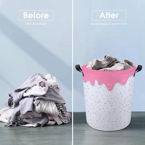Pink Dripping Liquid Laundry Hamper Donut Basket for Dorms and Bedrooms
