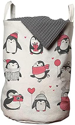 Ambesonne Christmas Laundry Bag Penguin Party Hamper Basket Machine Washable 13x19