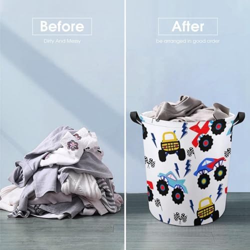 Monster Truck Cartoon Laundry Hamper for Kids Waterproof Storage Basket