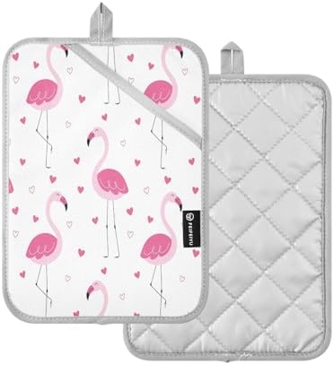 Kcldeci Pink Flamingos Love Heart 2Pack Pot Holder Set