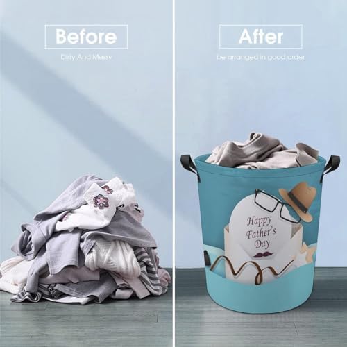 Happy Fathers Day Laundry Hamper with Funny Sunglasses Waterproof and Collapsible