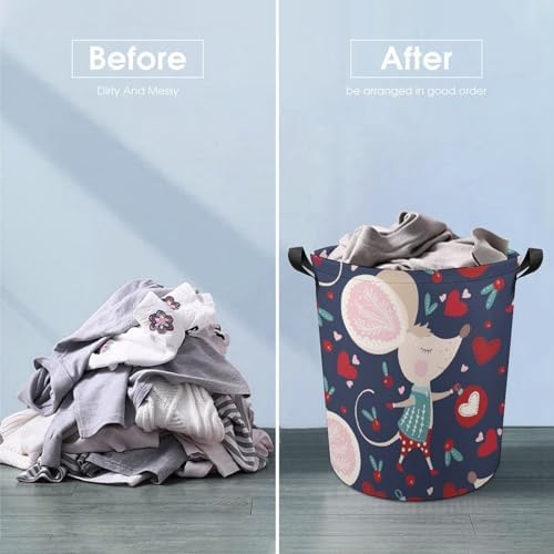 Perfect for Families Students Cute Mouse Design Collapsible Laundry Basket