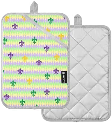 Kcldeci Purple Fleur-de-lis Lily Mardi Gras Oven Mitts 2-Pack